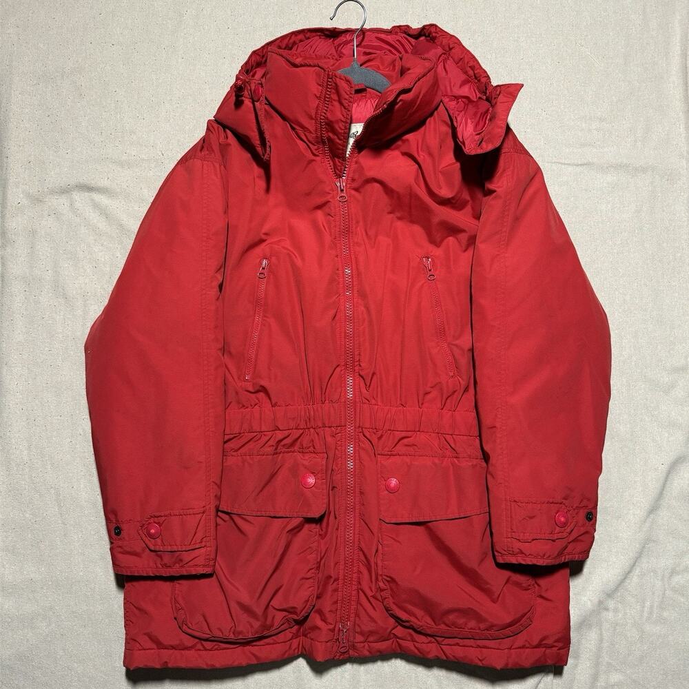 EDDIE BAUER White Tag 90s Down Jacket Womens L Red Removable Hood Parka